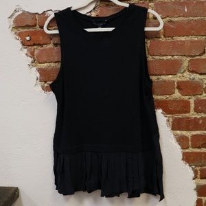 SANCTUARY Black Tank Top With Pleated Bottom Detail. Sz L